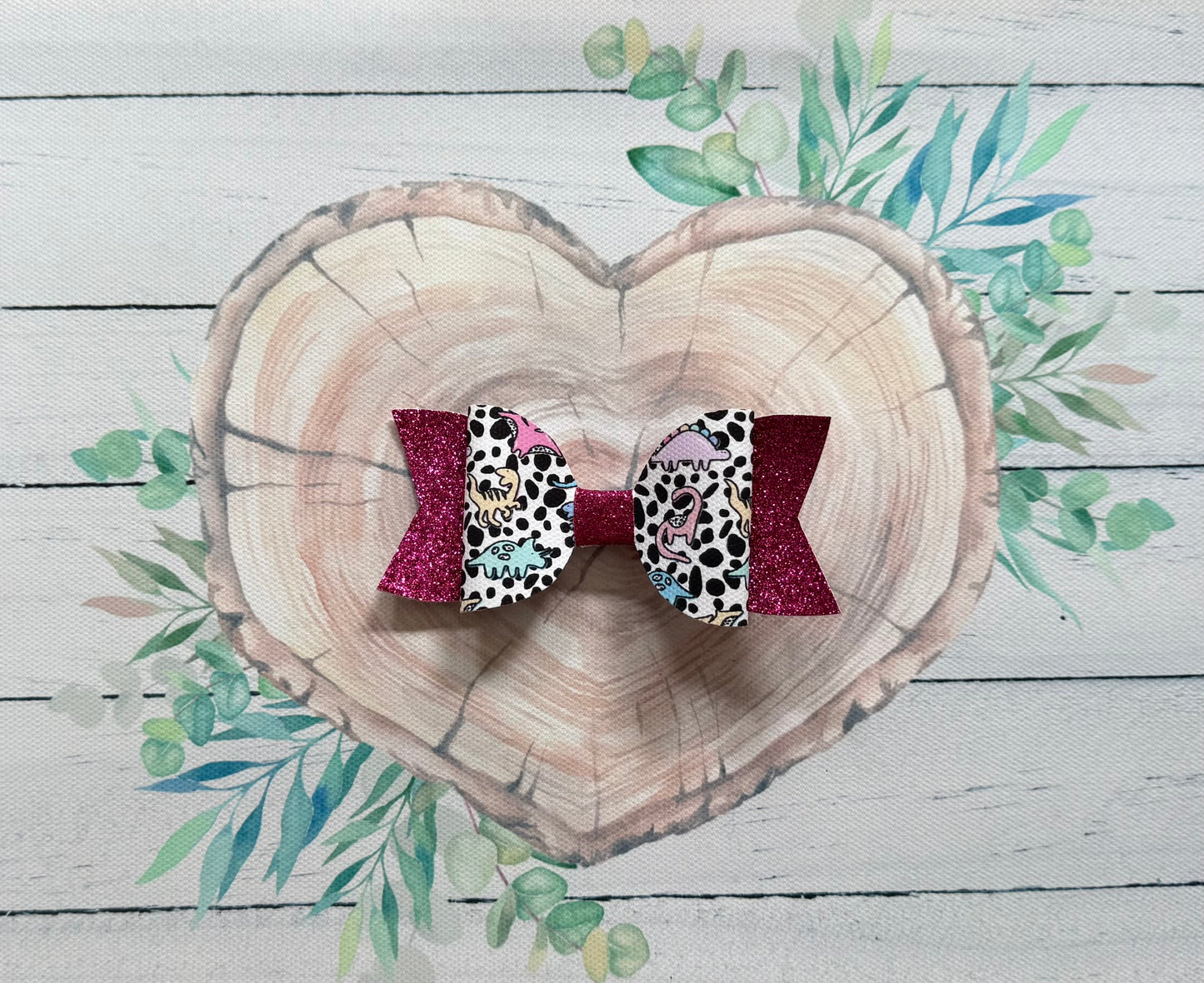Handmade Dinosaur Hairbow, Pink, Hair, Bow, Clip