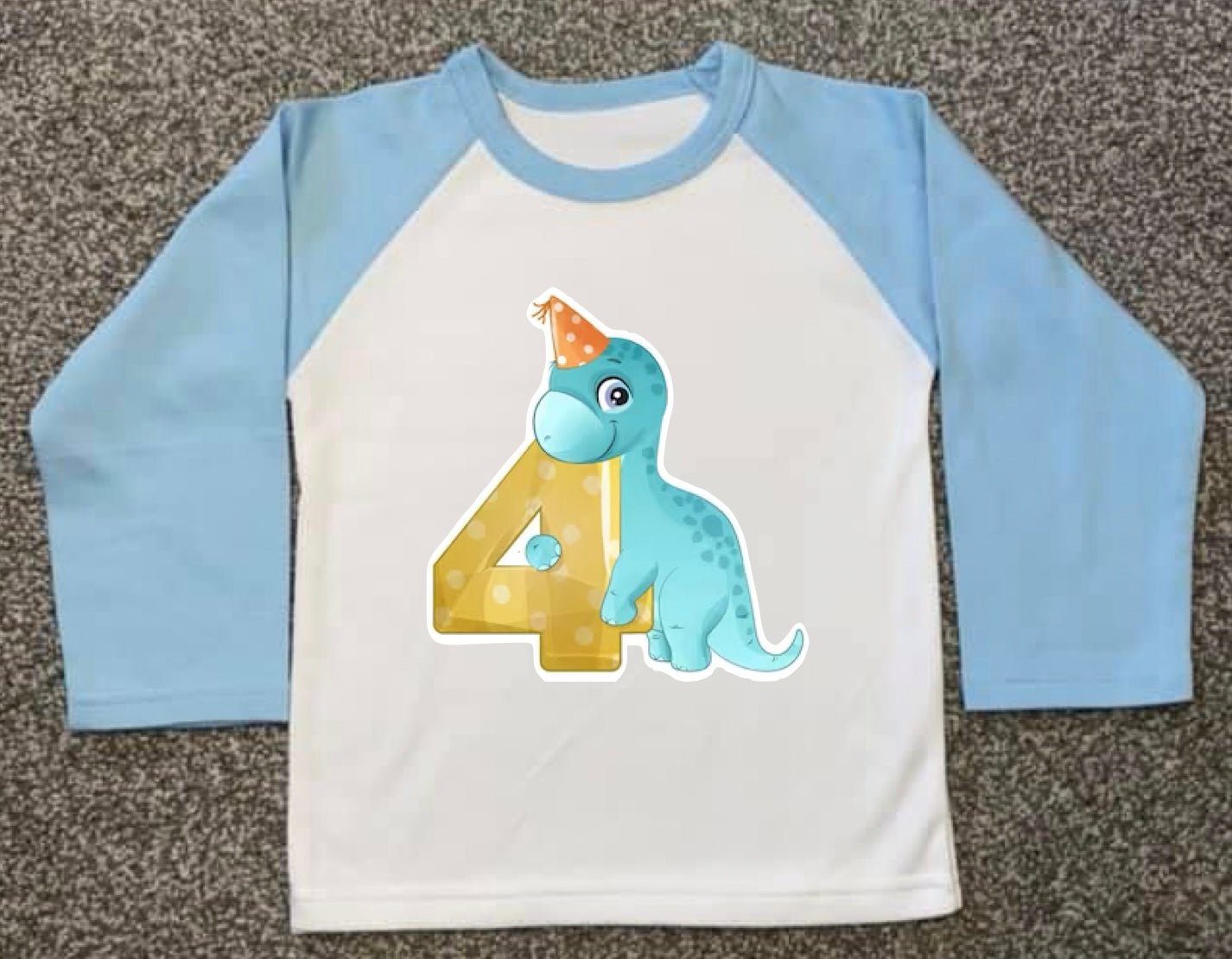 Kids Personalised Dinosaur PJs - Plain Blue - Birthday, Ages 6 Months - 10 Years