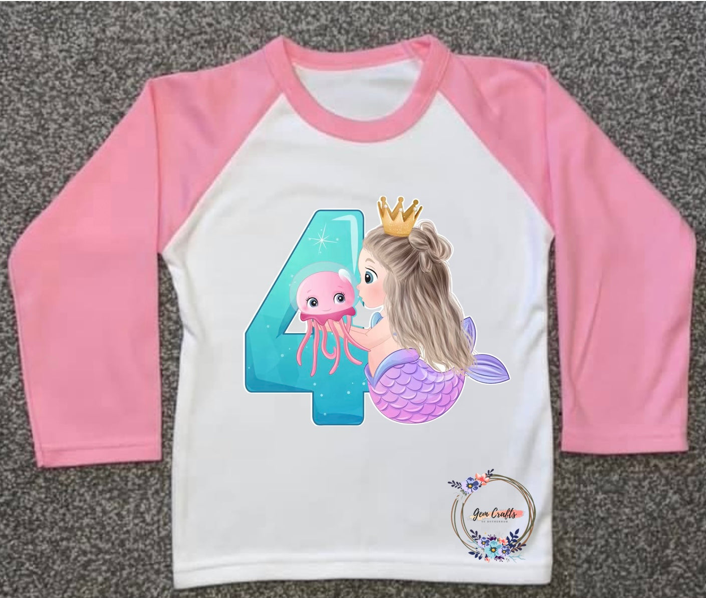 Kids Personalised Mermaid PJs - Plain Pink - Birthday, Ages 6 Months - 10 Years