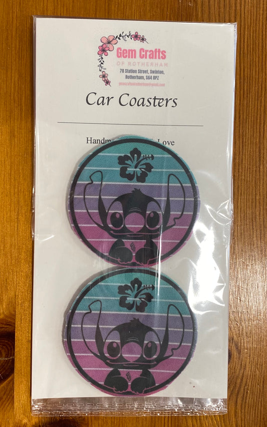 Stitch Car Coasters, Funny Car Decoration, Set of 2