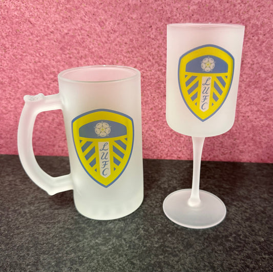 Leeds United, Stein & Goblet Set, Frosted Glass, Personalised, Glass, Football