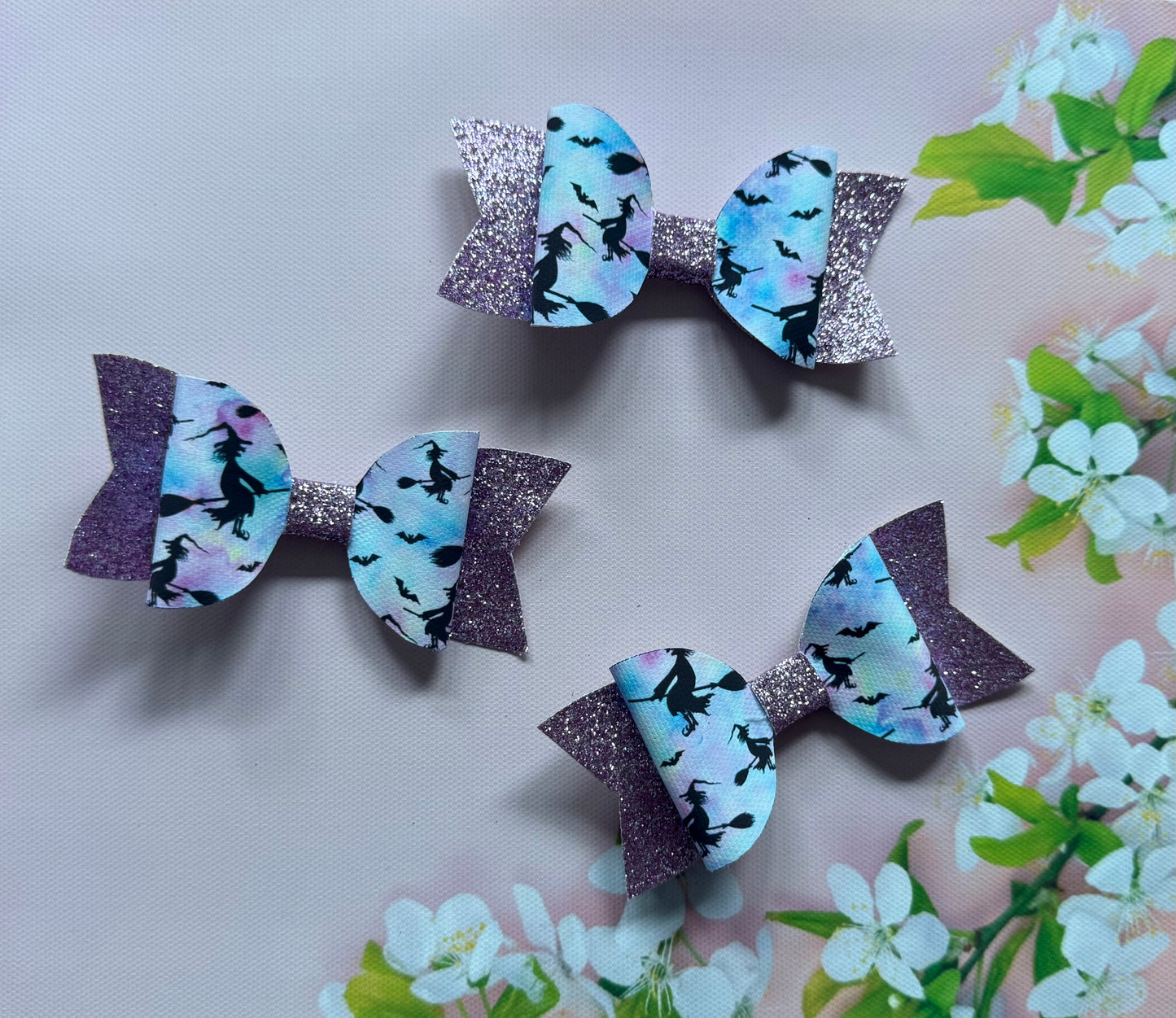 Handmade Halloween Hairbow, Witches, Hair, Bow, Clip, Pink