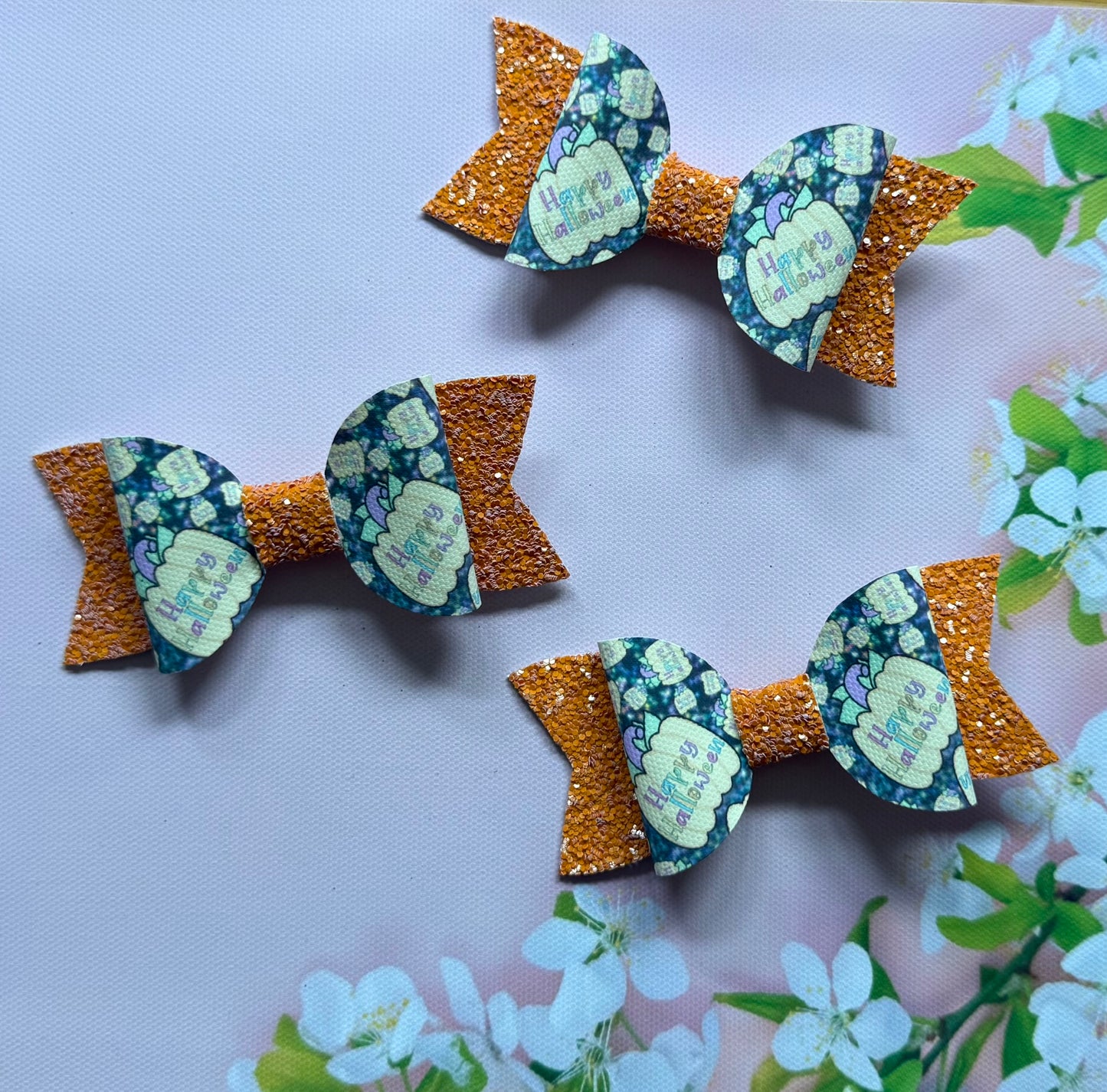 Handmade Halloween Hairbow, Pumpkin, Hair, Bow, Clip