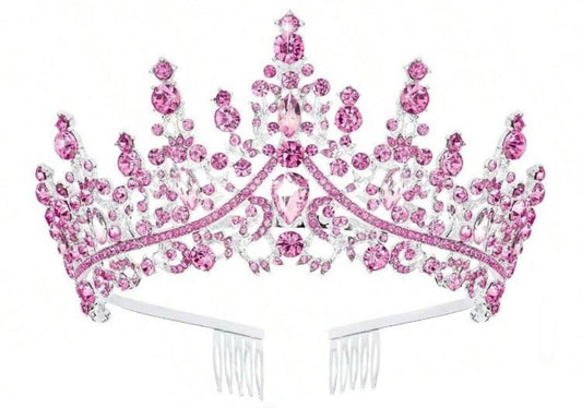 Diamanté Tiara, Pink Colour, Heavy, Metal, Wedding, Birthday, Prom