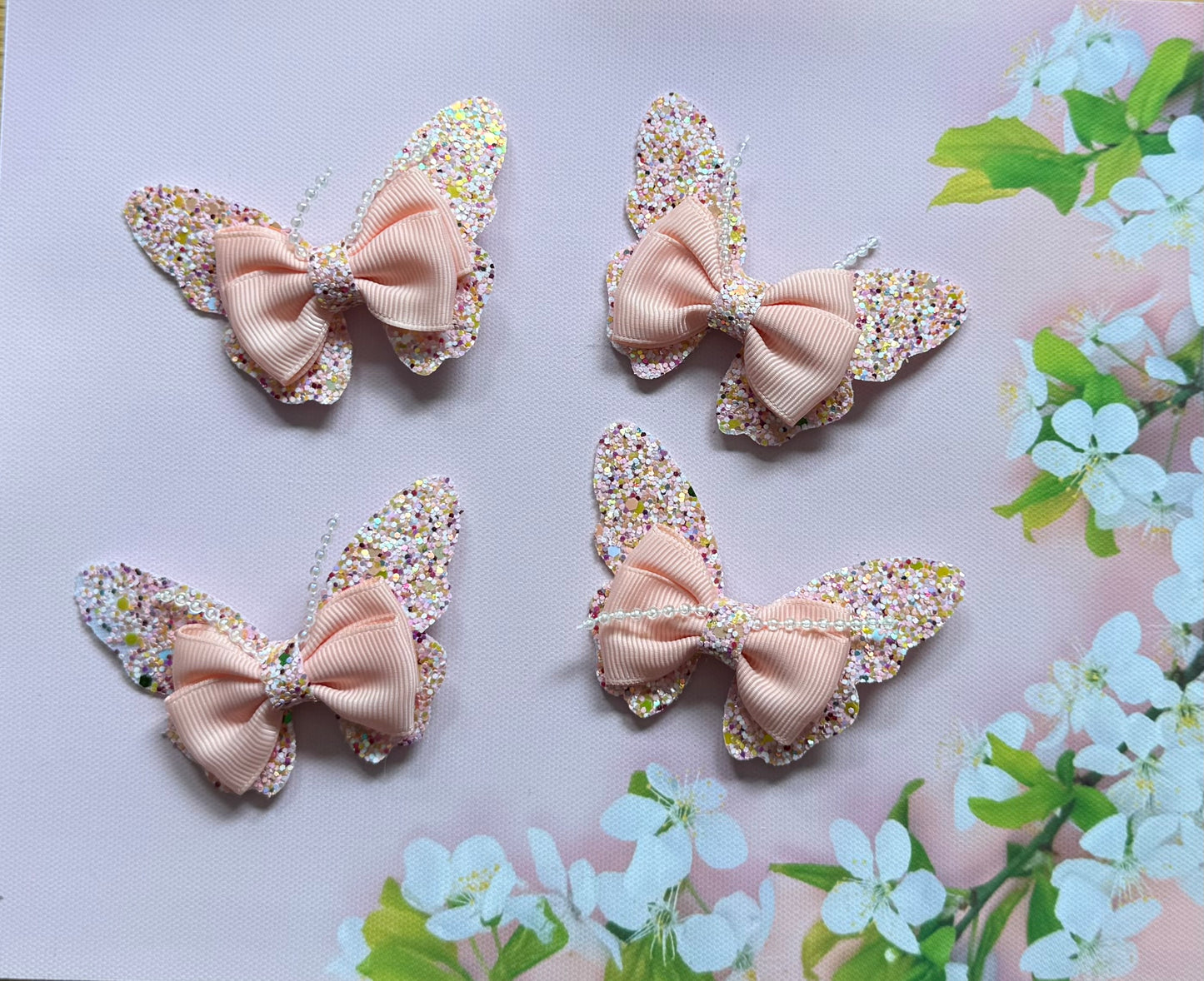 Handmade Peach Butterfly Hairbow, Hair, Bow, Clip
