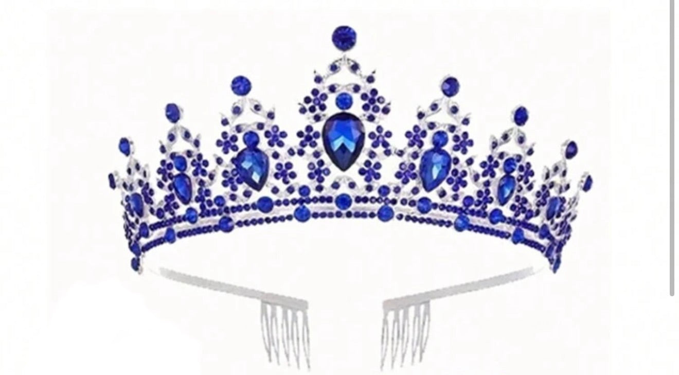 Diamanté Tiara, Blue Colour, Heavy, Metal, Wedding, Birthday, Prom