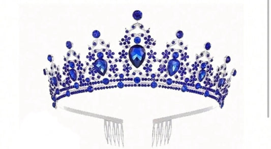 Diamanté Tiara, Blue Colour, Heavy, Metal, Wedding, Birthday, Prom