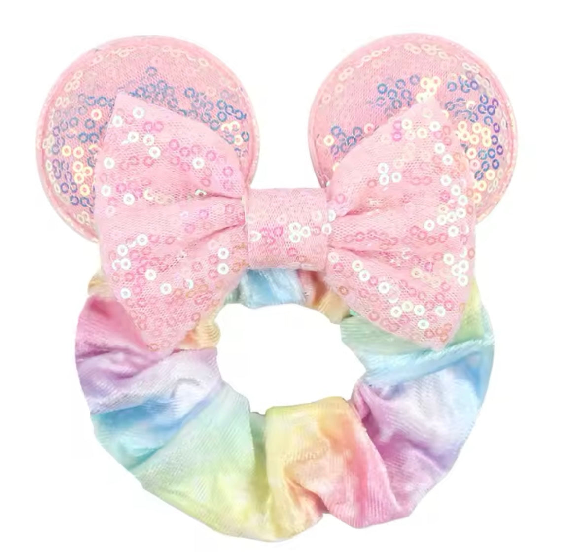 Mouse Ear Velvet Scrunchie, Pale Rainbow, Fun