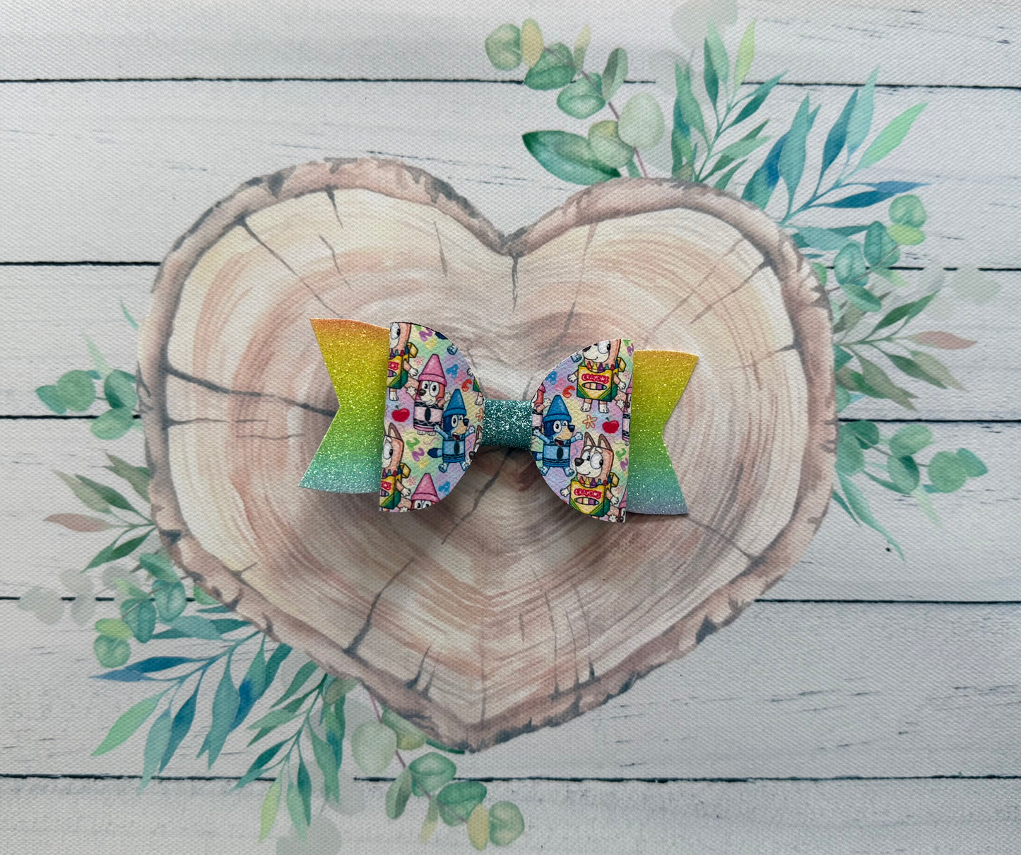 Handmade Bluey & Bingo Crayon Hairbow, Hair, Bow, Clip