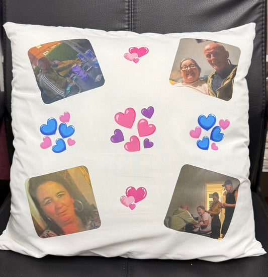 Photo Personalised Message Cushion, 4 Photos, Birthday, Gift, Memorial