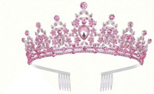Diamanté Tiara, Pink Colour, Heavy, Metal, Wedding, Birthday, Prom