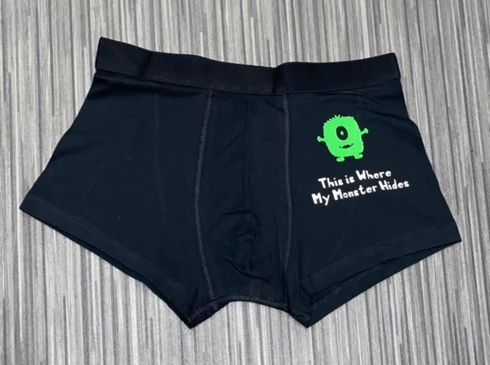 Boxer Shorts, This is where my Monster Hides, Personalised Novelty Adult Shorts, Valentines, Gifts