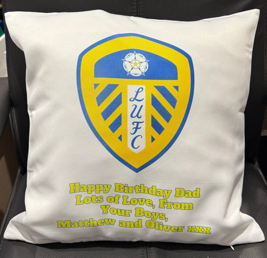Personalised Message Cushion, Football, Leeds United, Birthday, Gift