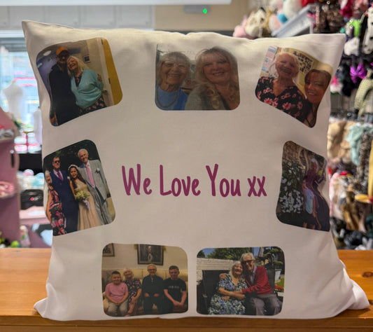 Photo Personalised Message Cushion, 7 Photos, Birthday, Gift