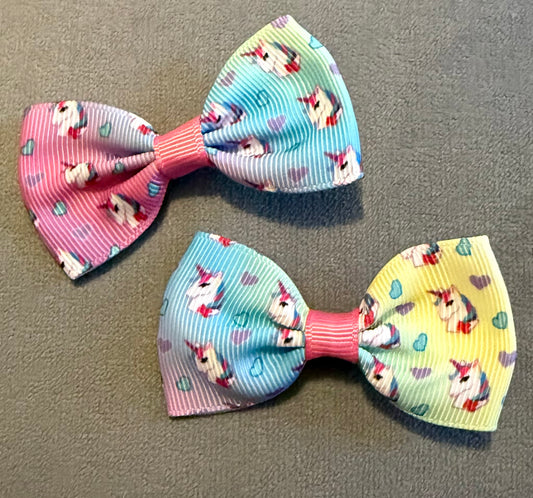 Unicorn Rainbow Bows, Ribbon Hairbows, Hair, Bow, School, Hair Clip