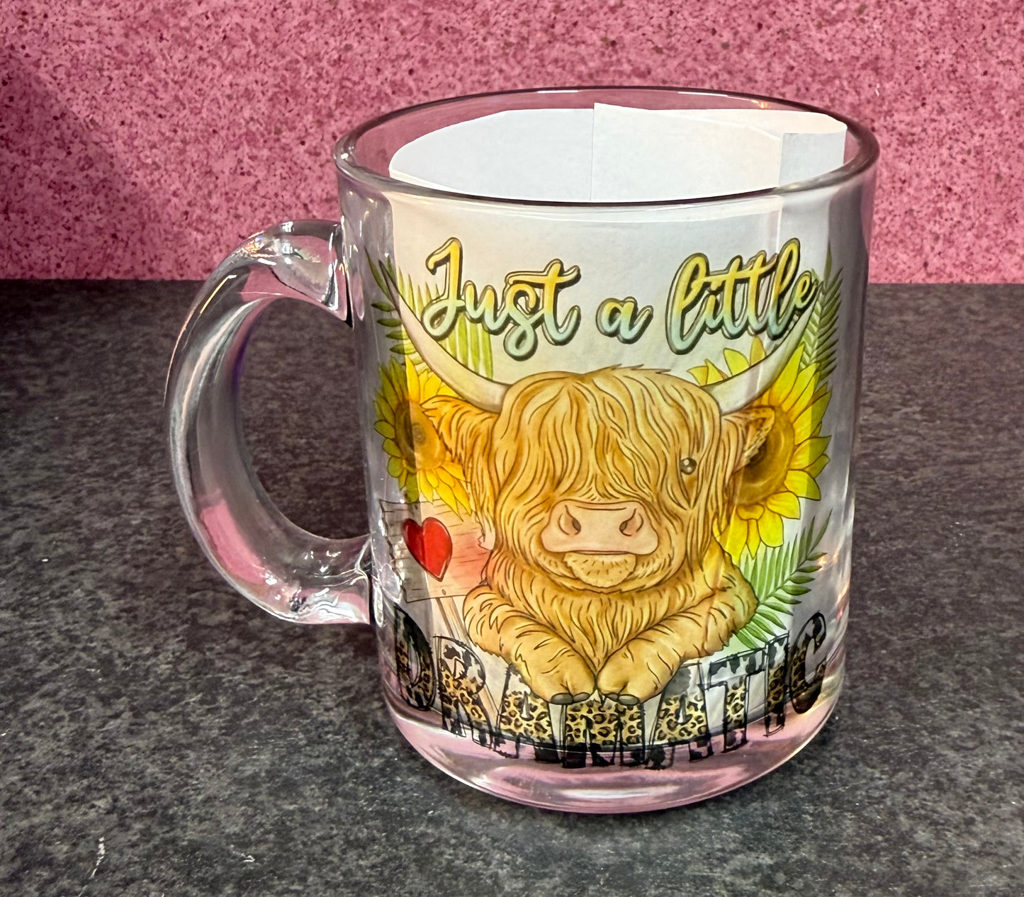 Glass Mug, Tea, Coffee, Oops, Highland Cow