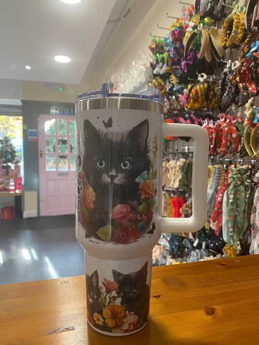 Cat, 40oz Tumbler, 1.1 Litre, Insulated, Stainless Steel, Hot & Cold use, Life is better with a Cat