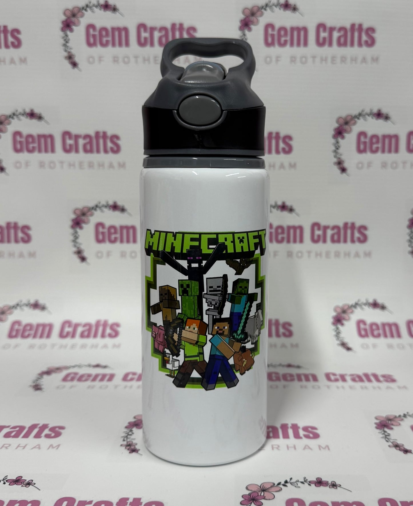 Minecraft, Straw Lid, Flip Top, Water Bottle, Personalised