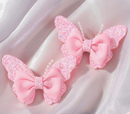 Sparkly Pink Butterfly, Hairbows, Hair, Bow, Hair Clip