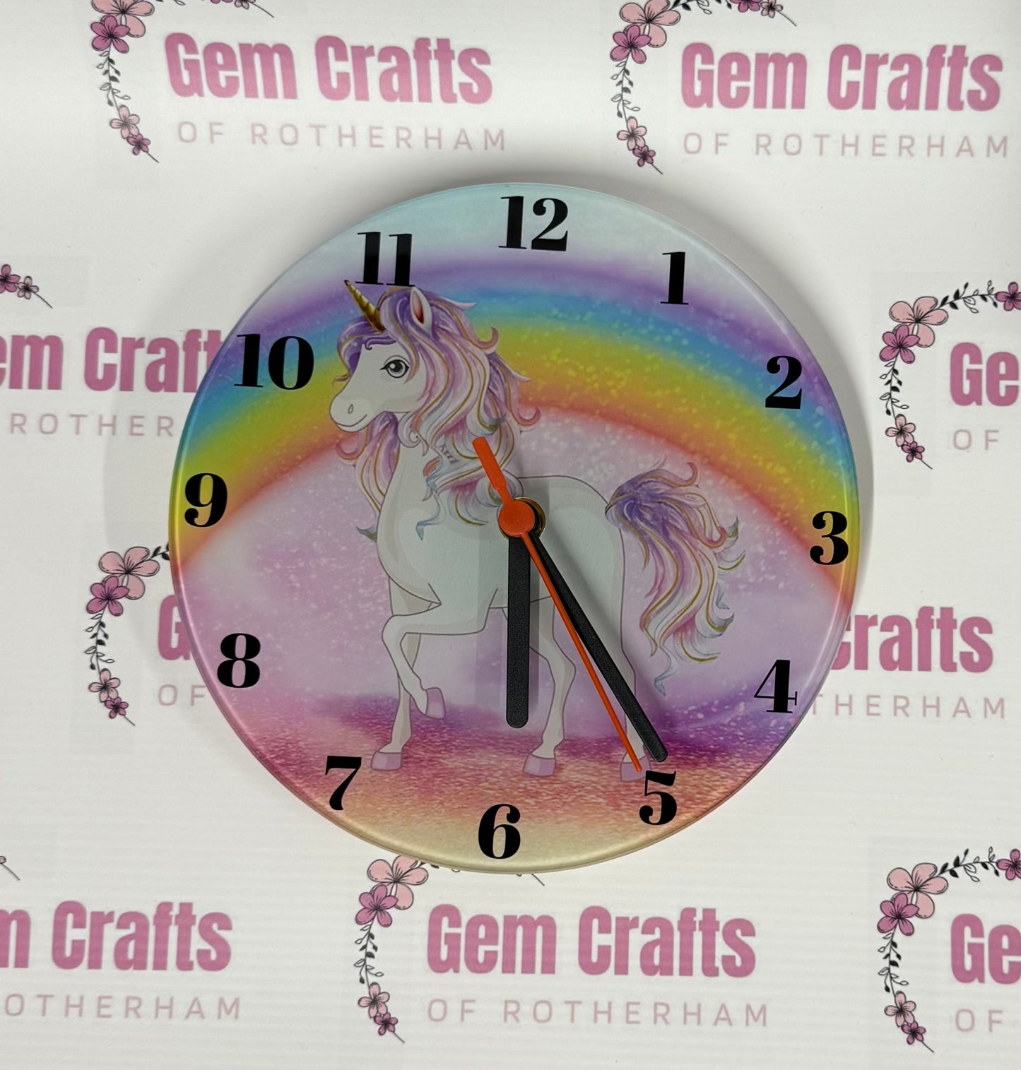 Rainbow Unicorn Design, Toughened Glass Clock