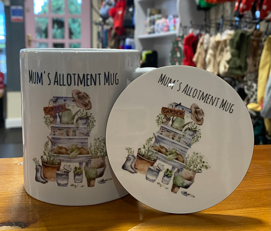 Mum’s Allotment Mug, Ceramic Mug, Coaster