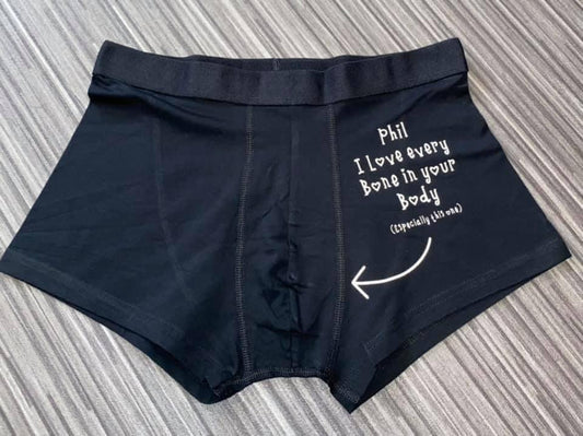 Boxer Shorts, I Love Every Bone in Your Body, Especially this One, Personalised Novelty Adult Shorts, Valentines, Gifts