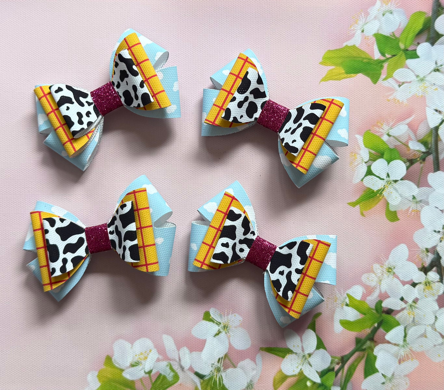 Handmade Toy Story Hairbow, cow print, Hair, Bow, Clip