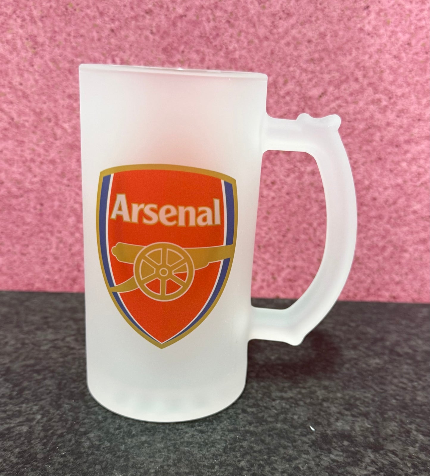 Arsenal, Frosted Glass Stein, 16oz Glass, 450ml, Cold Use, Perfect Gift, Personalised
