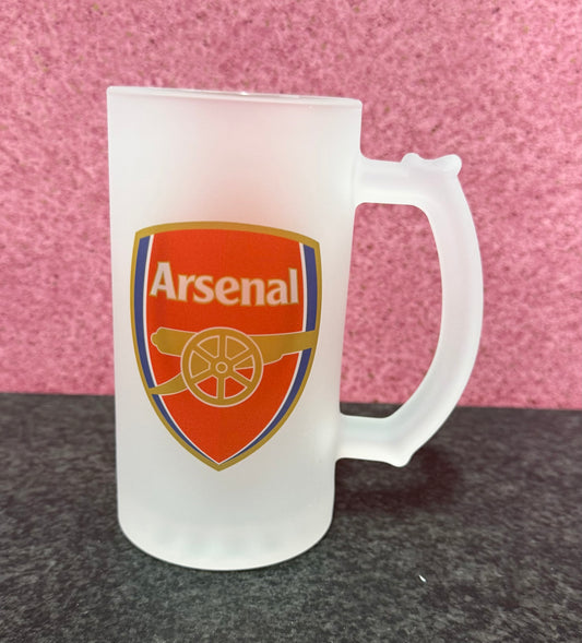 Arsenal, Frosted Glass Stein, 16oz Glass, 450ml, Cold Use, Perfect Gift, Personalised