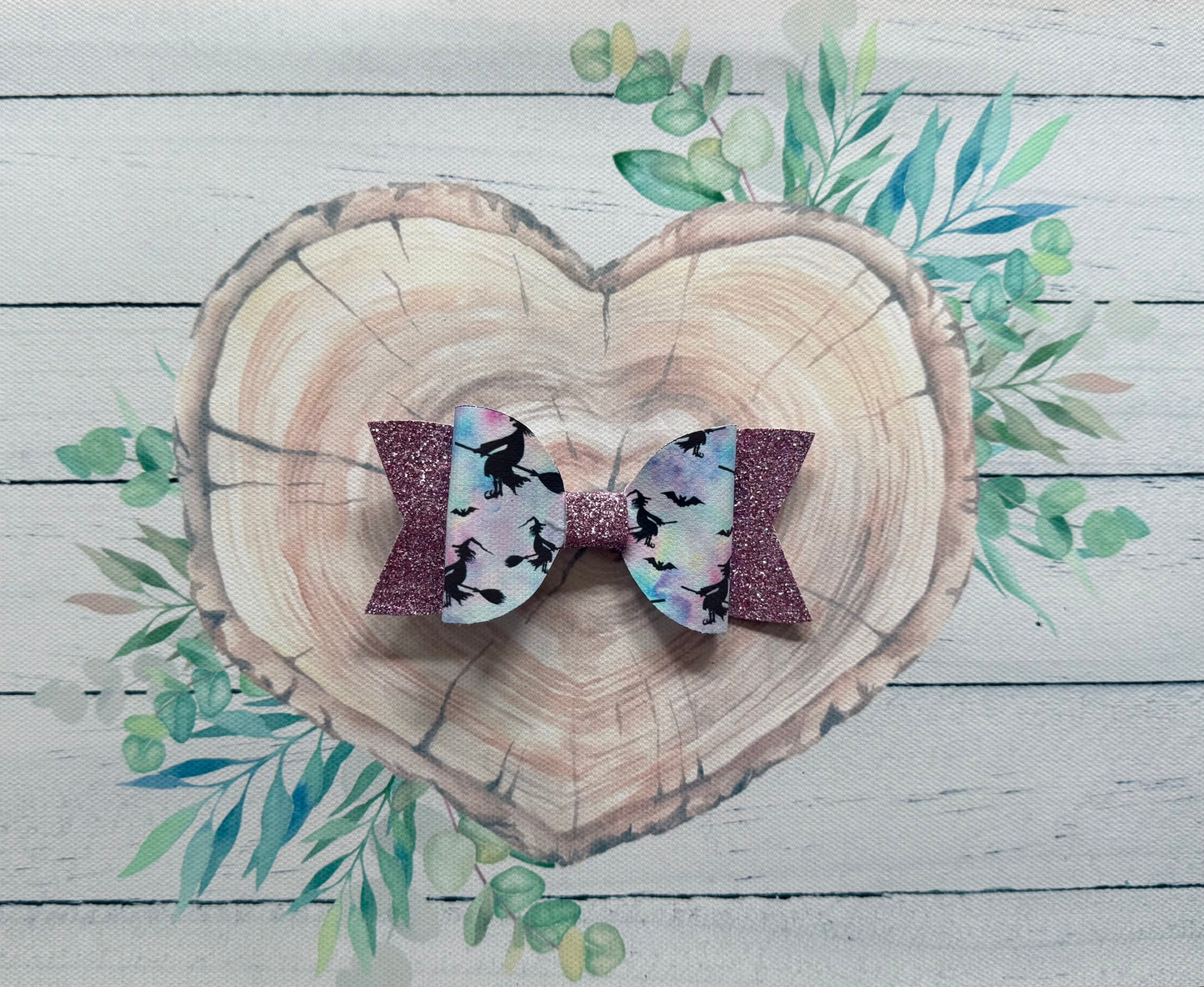 Handmade Halloween Hairbow, Witches, Hair, Bow, Clip, Pink