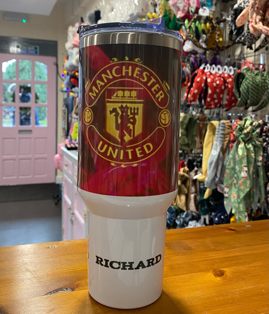 Manchester United, 40oz Tumbler, 1.1 Litre, Insulated, Stainless Steel, Hot & Cold use, Personalised