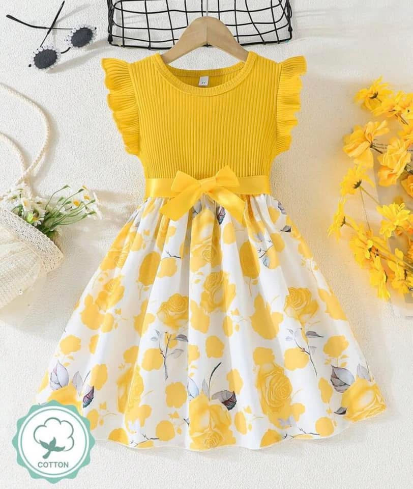 Yellow & White, Floral Dress, Toddler, Children