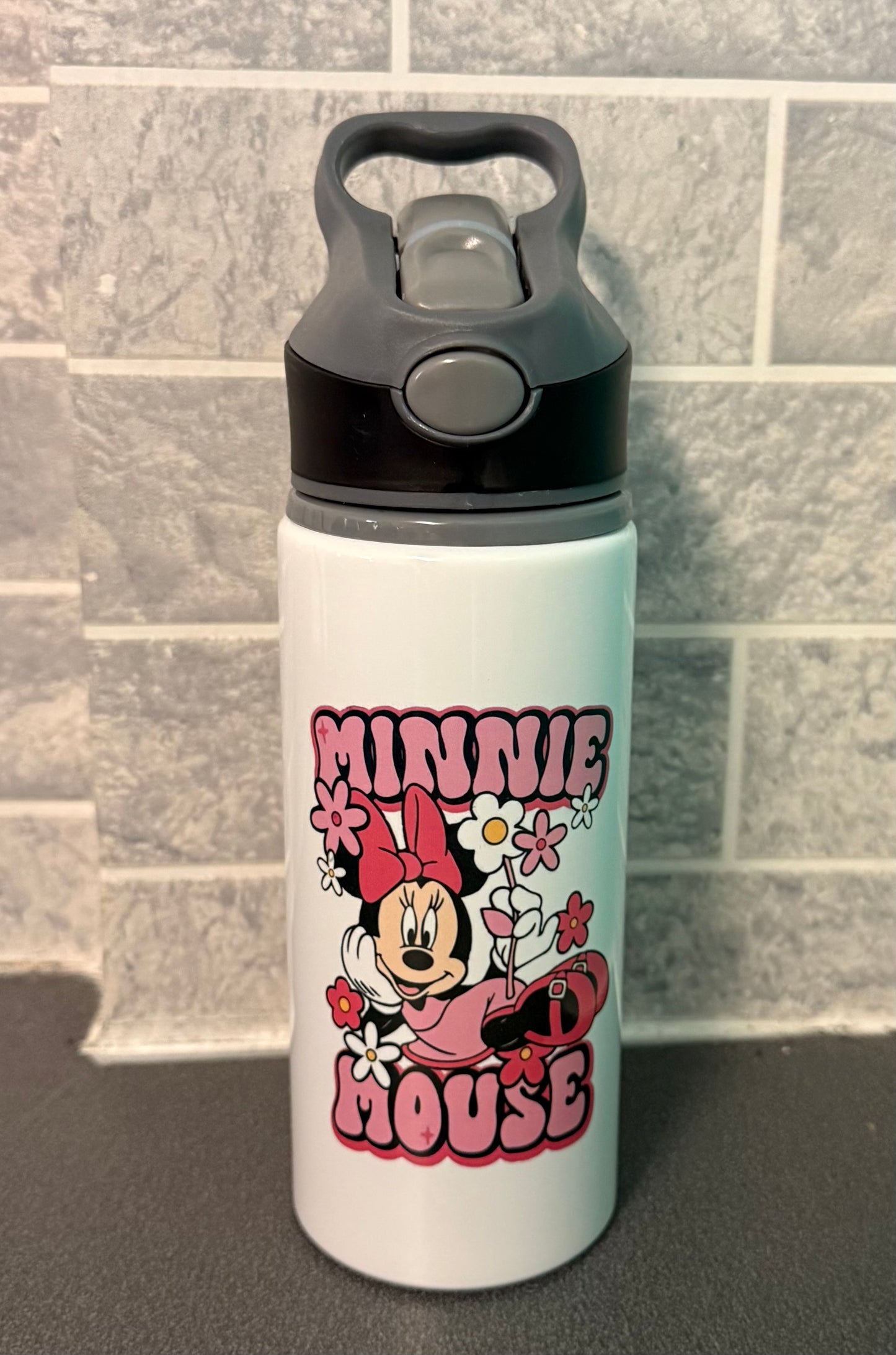 Minnie Mouse, Straw Lid, Flip Top, Water Bottle, Personalised