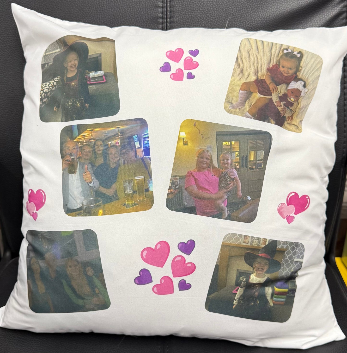 Photo Personalised Message Cushion, 6 Photos, Birthday, Gift, Memorial