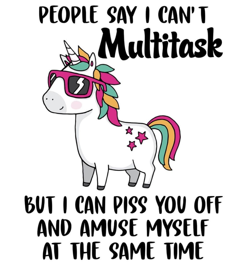 Multitasking Unicorn, Coaster, Cushion, Water Bottle, Keyring, Travel Mug,