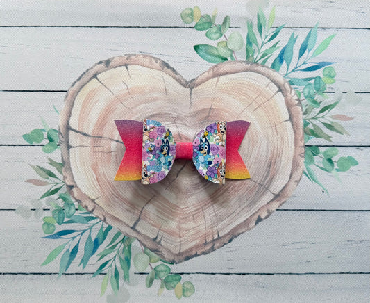 Handmade Bluey & Bingo Rainbow Hairbow, Pink, Hair, Bow, Clip