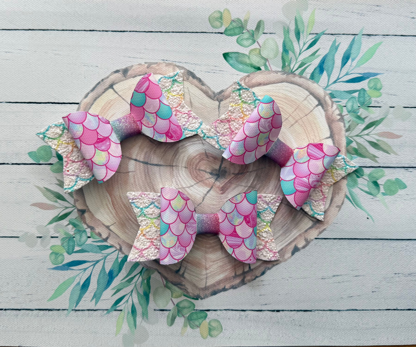 Handmade Mermaid Scales Hairbow, Pink, Hair, Bow, Clip