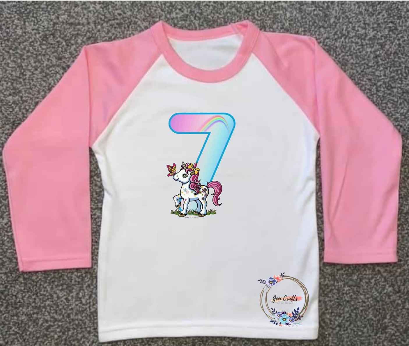 Kids Personalised Unicorn PJs - Plain Pink - Birthday, Ages 6 Months - 10 Years