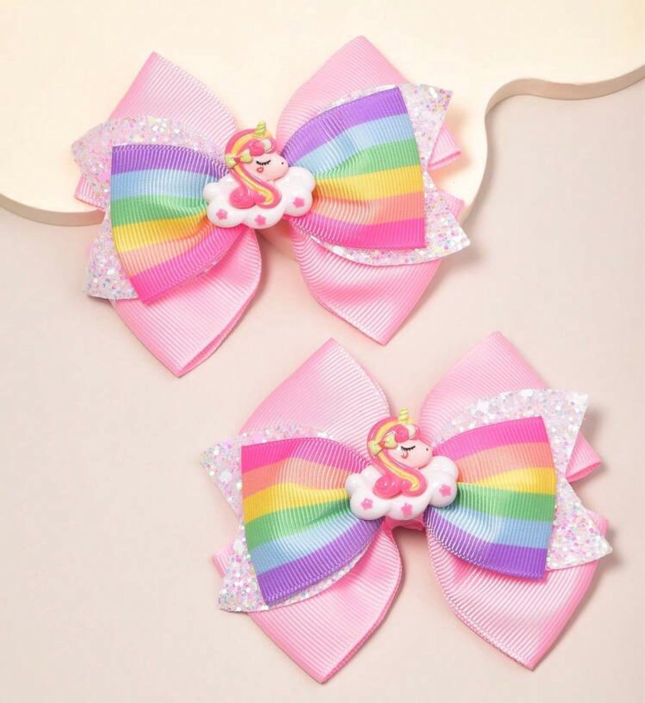 Pink, Rainbow, Unicorn, Ribbon Hairbows, Hair, Bow, School, Hair Clip