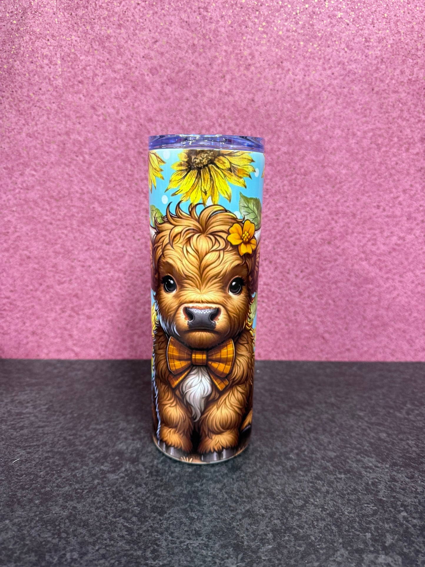 Highland Cow & Sunflowers, 20oz Tumbler, Insulated, Stainless Steel, Hot & Cold use, Personalised
