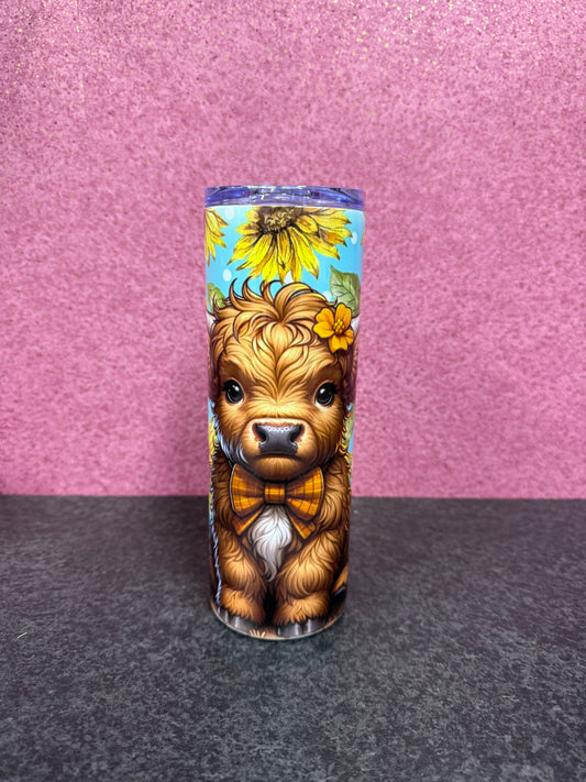 Highland Cow & Sunflowers, 20oz Tumbler, Insulated, Stainless Steel, Hot & Cold use, Personalised