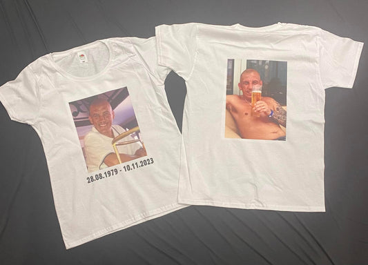 Funeral, White Personalised T-Shirt - Size S - 5XL, White T-Shirt, Tee, Your Design, Funeral, Memorial, Remembrance