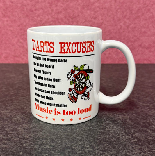 Darts Excuses, Darts Cup, Ceramic Mug & Coaster, Tea, Coffee, Joke, Funny