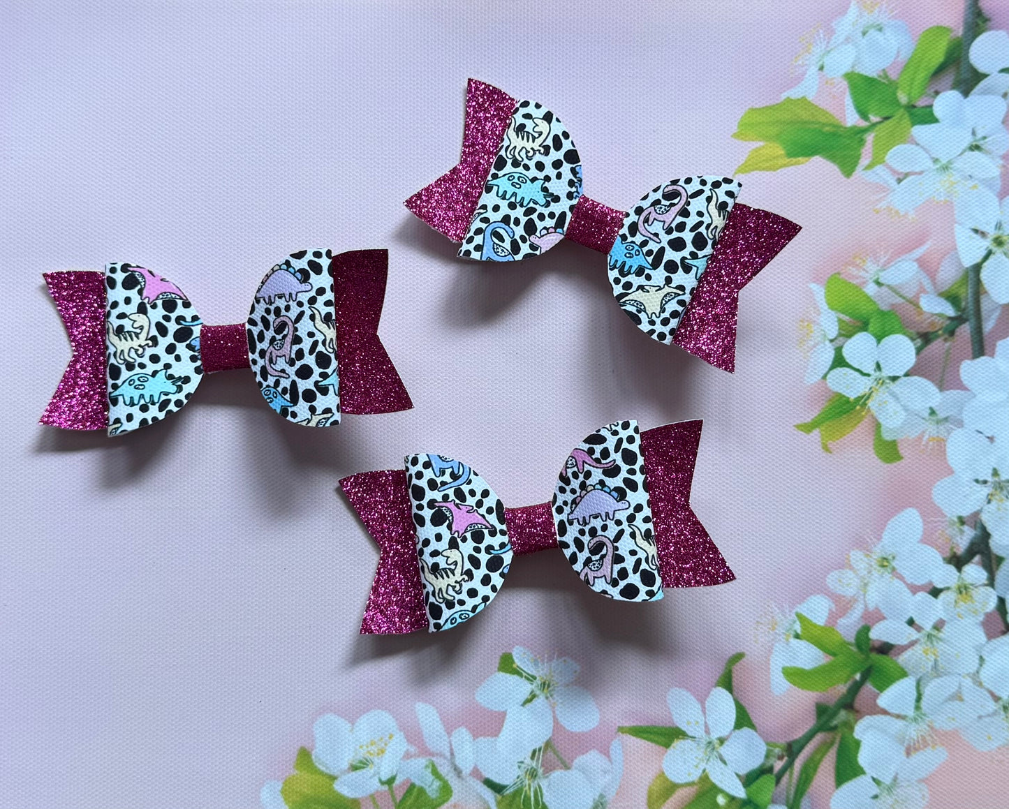 Handmade Dinosaur Hairbow, Pink, Hair, Bow, Clip