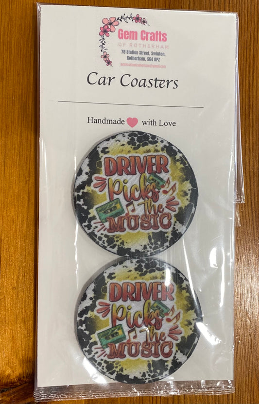 Driver Picks the Music, Car Coasters, Funny Car Decoration, Set of 2