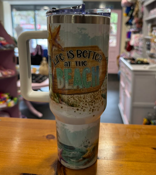 Life is better at the Beach, Turtle, 40oz Tumbler, 1.1 Litre, Insulated, Stainless Steel, Hot & Cold use, Personalised