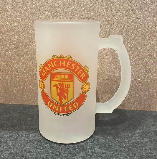 Frosted Glass Stein, 16oz Glass, 450ml, Cold Use, Perfect Gift, Manchester United