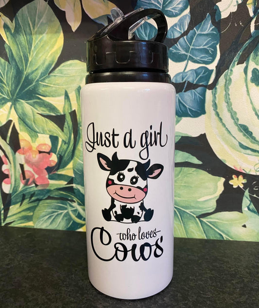 Just a Girl who loves Cows, Ceramic Mug, Coaster, Cushion, Water Bottle, Keyring, Travel Mug,