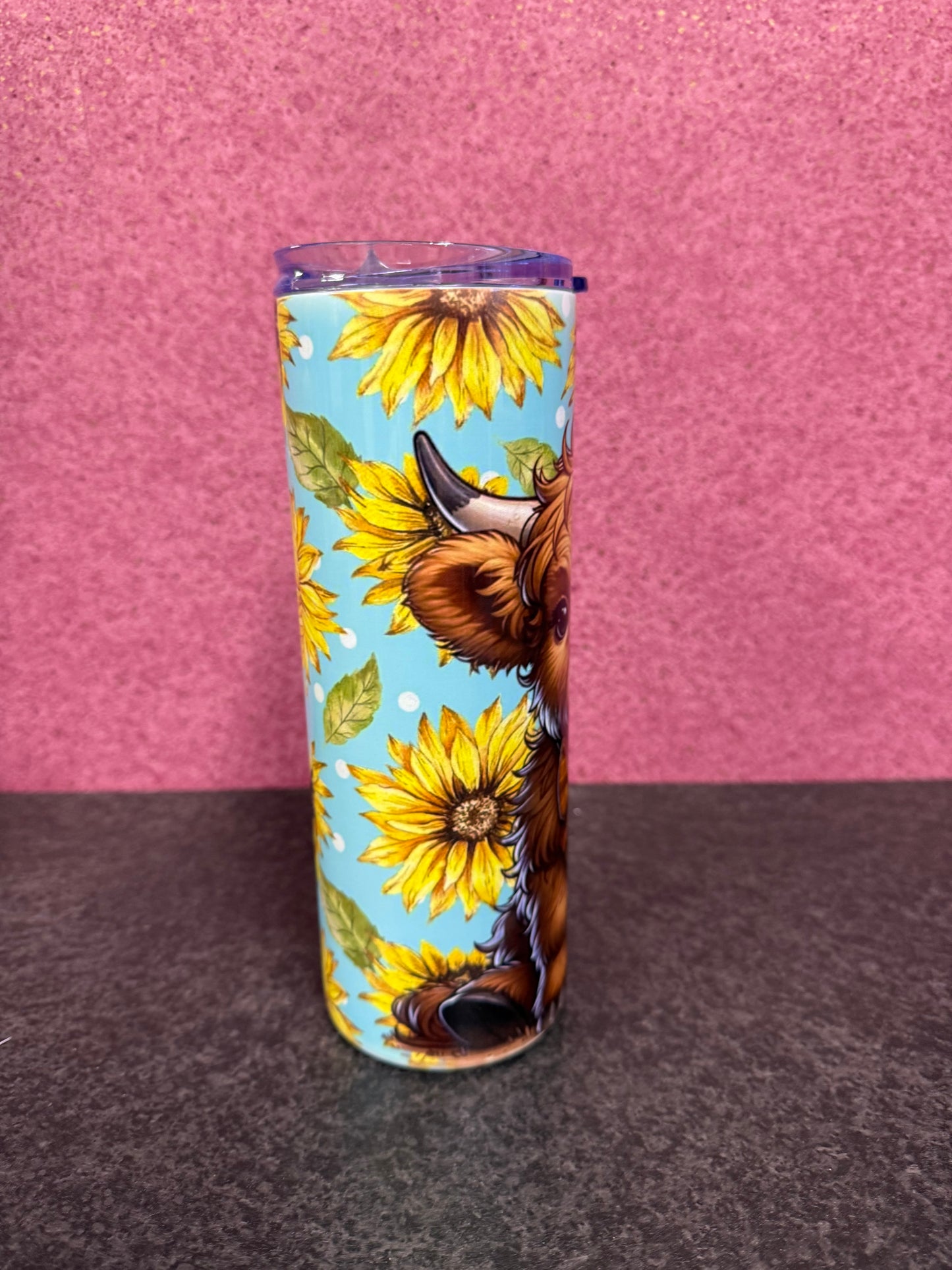 Highland Cow & Sunflowers, 20oz Tumbler, Insulated, Stainless Steel, Hot & Cold use, Personalised