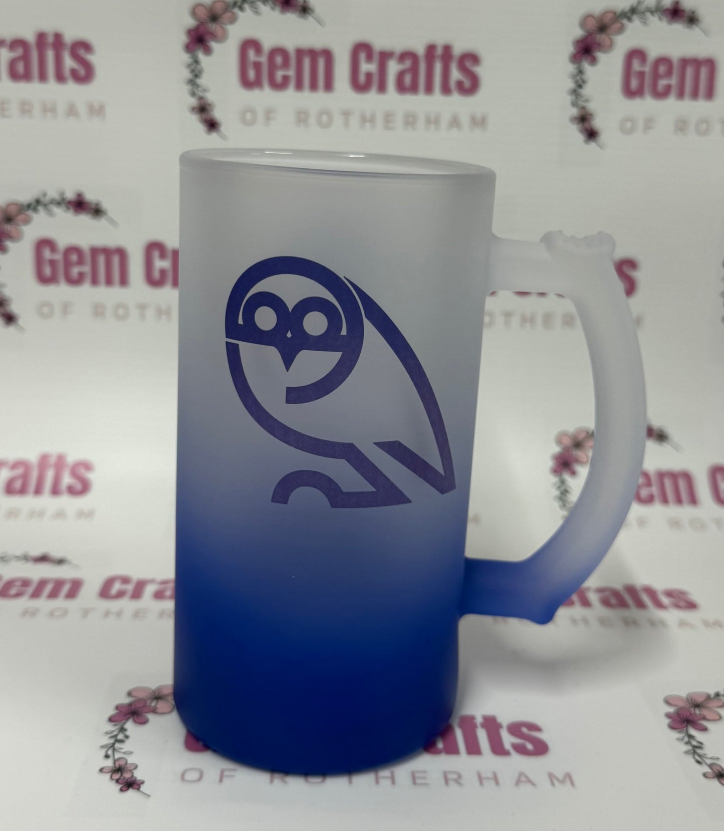 Sheffield Wednesday, Blue Frosted Glass Stein, 16oz Glass, 450ml, Cold Use, Perfect Gift, Personalised